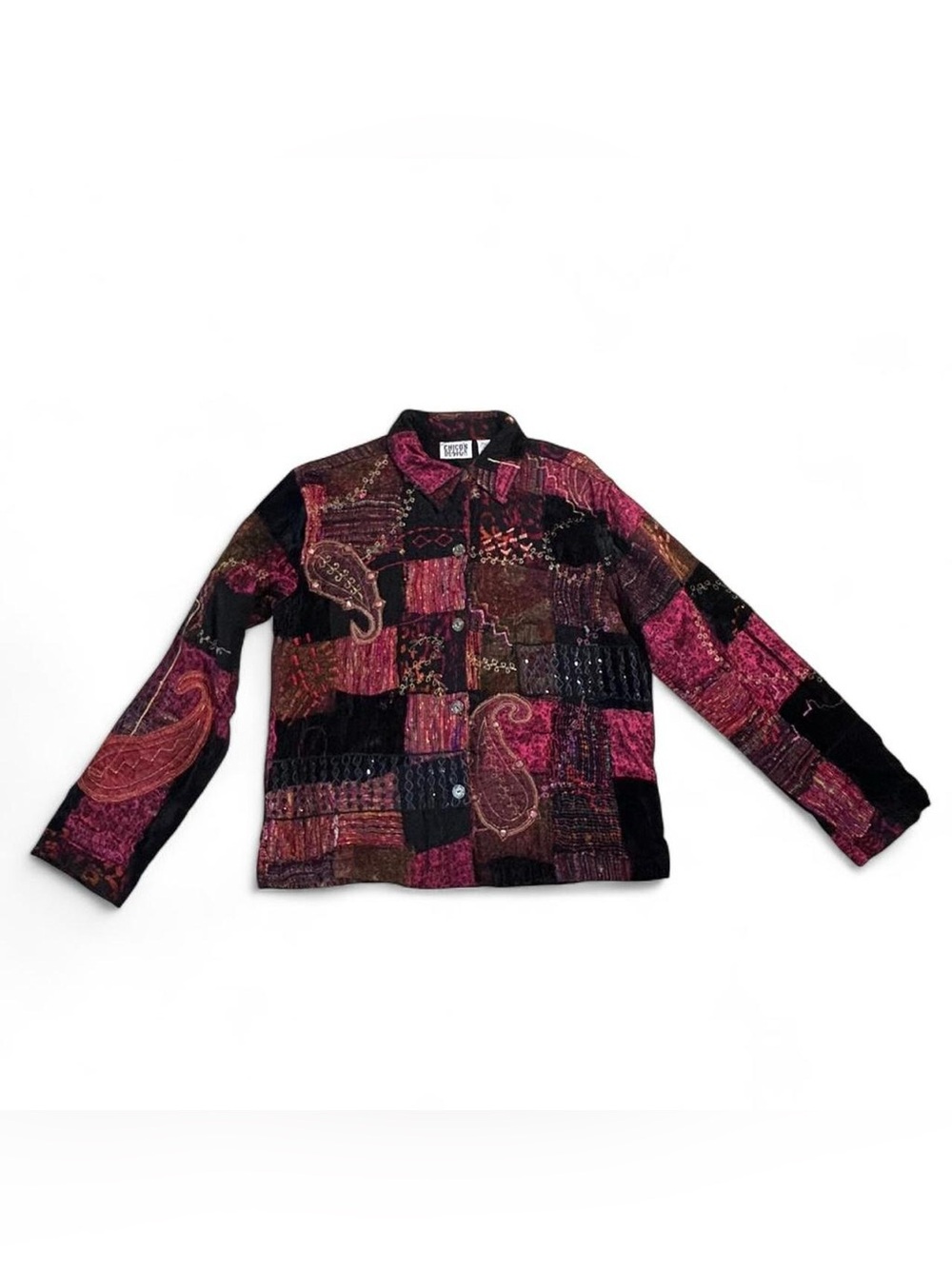 Chico’s Design Vintage 90s Patchwork Tapestry Jacket Size 2